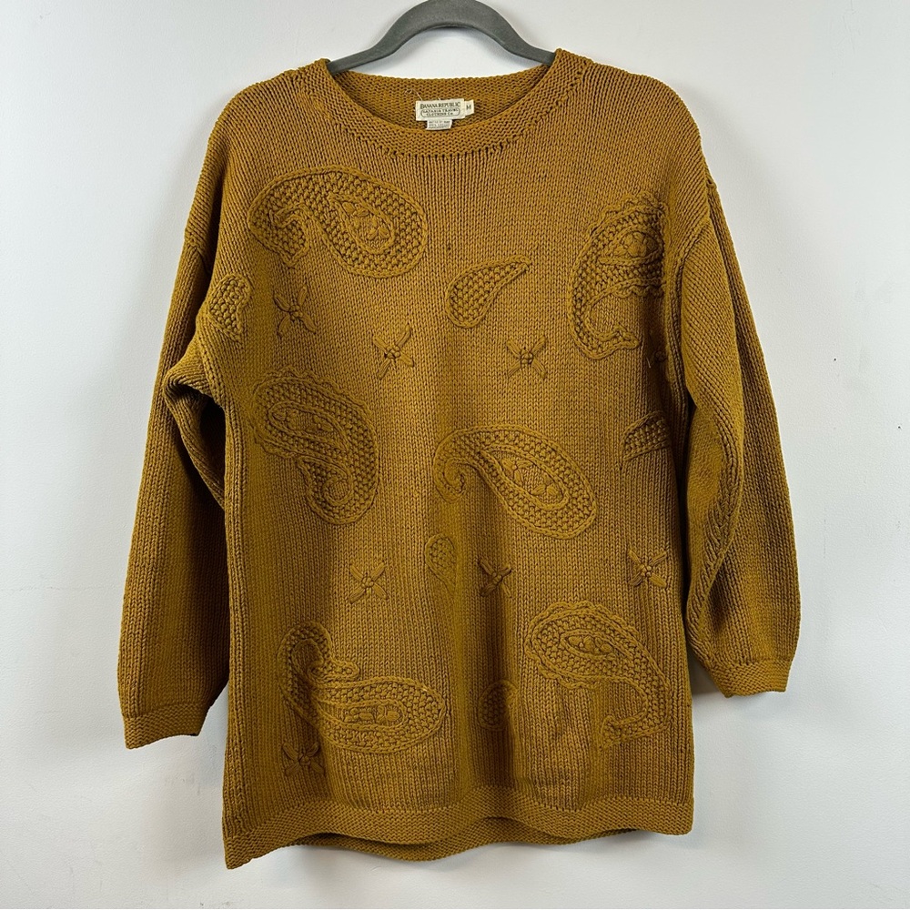 VTG Banana Republic Boatneck Knit Sweater Paisley  Medium 100% Cotton - Picture 2 of 8